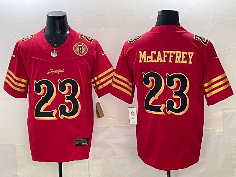 Men 2025 Nike San Francisco 49ers #23 Mccaffrey red gold 5th generation Limited NFL Jersey 008->new york jets->NFL Jersey